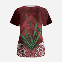 Rongoa Maori New Zealand Harakeke Scrub Top NZ Weaving Pattern Red LT14 - Polynesian Pride