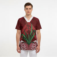 Rongoa Maori New Zealand Harakeke Scrub Top NZ Weaving Pattern Red LT14 - Polynesian Pride