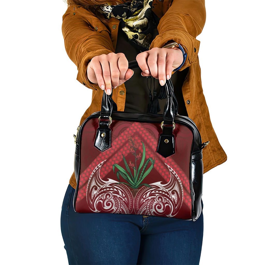 Rongoa Maori New Zealand Harakeke Shoulder Handbag NZ Weaving Pattern Red LT14 One Size Red - Polynesian Pride