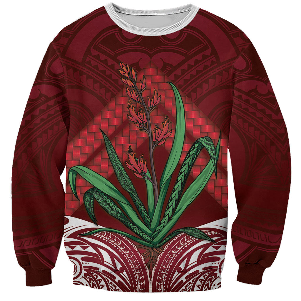 Rongoa Maori New Zealand Harakeke Sweatshirt NZ Weaving Pattern Red LT14 Unisex Red - Polynesian Pride