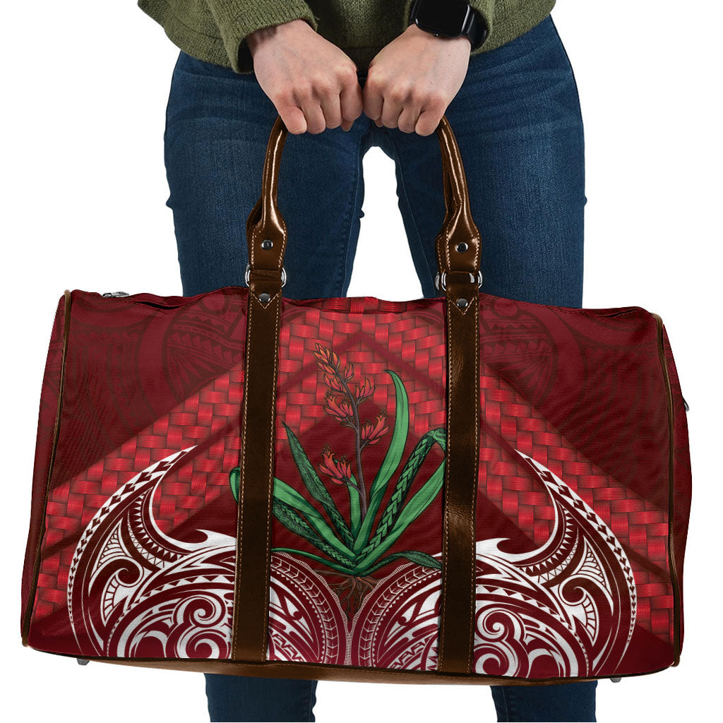 Rongoa Maori New Zealand Harakeke Travel Bag NZ Weaving Pattern Red LT14 Red - Polynesian Pride