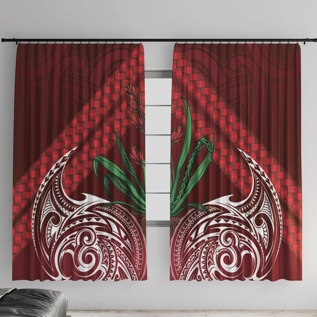 Rongoa Maori New Zealand Harakeke Window Curtain NZ Weaving Pattern Red LT14 With Hooks Red - Polynesian Pride