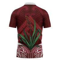 Rongoa Maori New Zealand Harakeke Zipper Polo Shirt NZ Weaving Pattern Red LT14 - Polynesian Pride