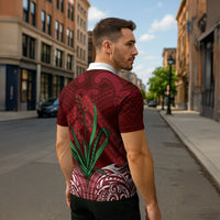 Rongoa Maori New Zealand Harakeke Zipper Polo Shirt NZ Weaving Pattern Red LT14 - Polynesian Pride