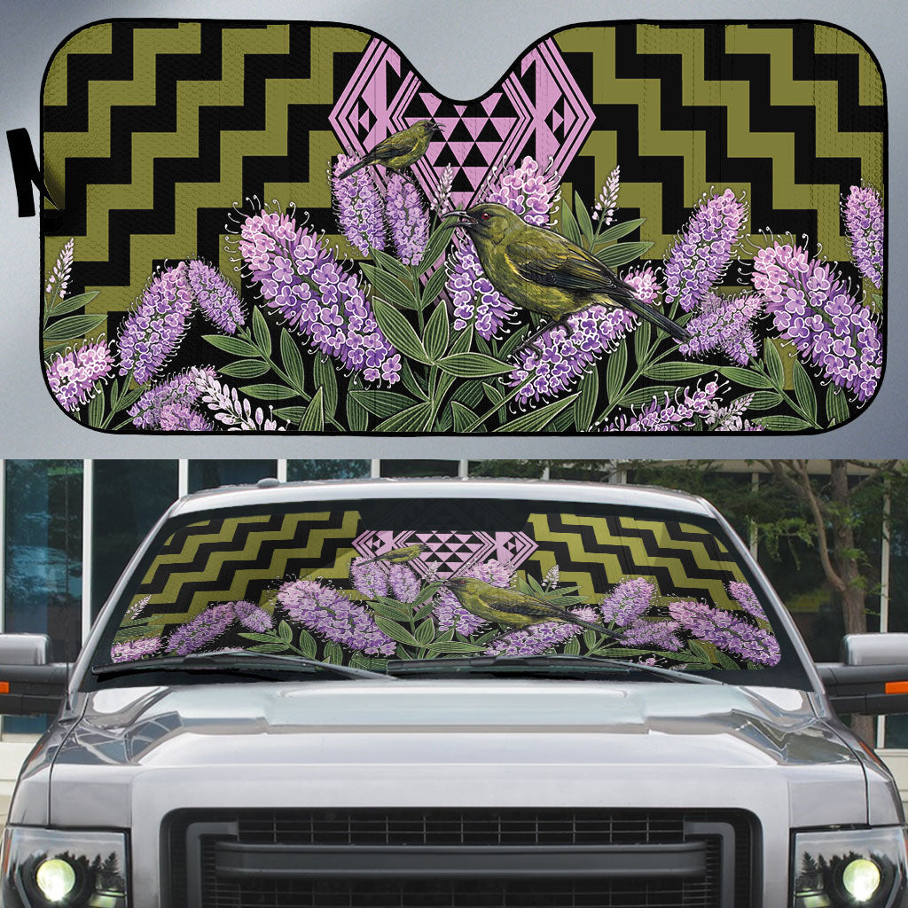 Rongoa Maori New Zealand Koromiko Auto Sun Shade NZ Hebe Korimako Bellbird Poutama LT14 Green - Polynesian Pride