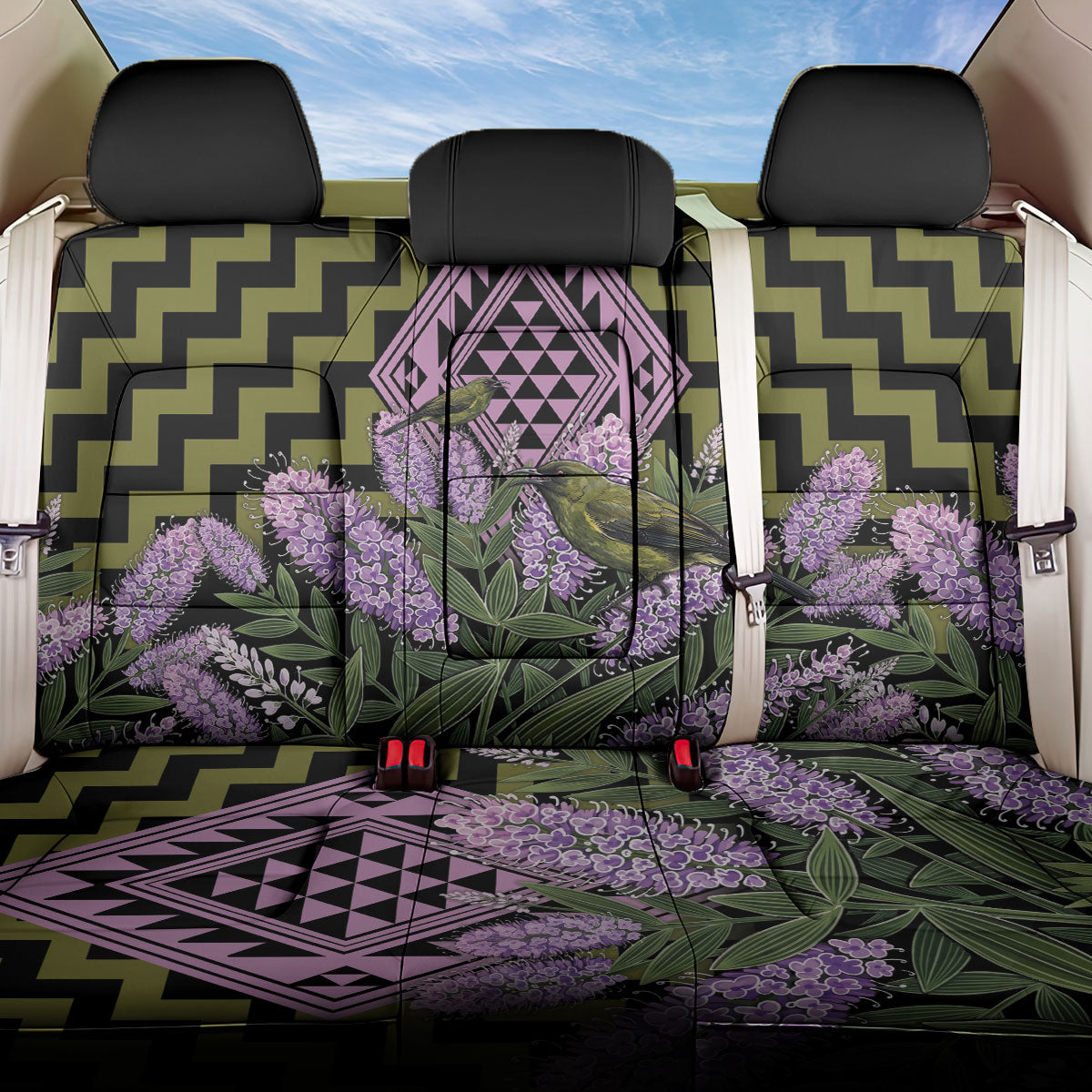 Rongoa Maori New Zealand Koromiko Back Car Seat Cover NZ Hebe Korimako Bellbird Poutama LT14 One Size Green - Polynesian Pride