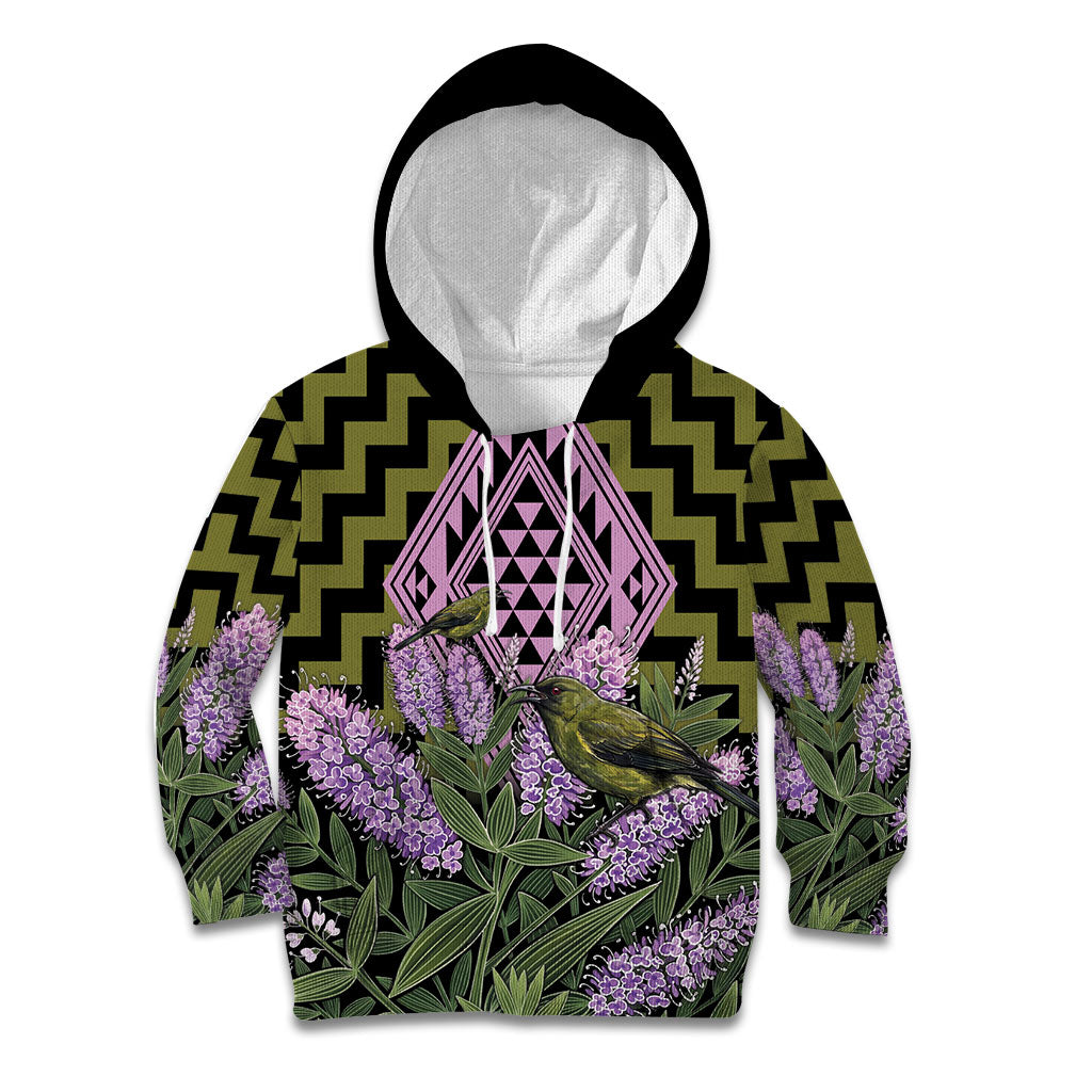 Rongoa Maori New Zealand Koromiko Kid Hoodie NZ Hebe Korimako Bellbird Poutama LT14 Hoodie Green - Polynesian Pride