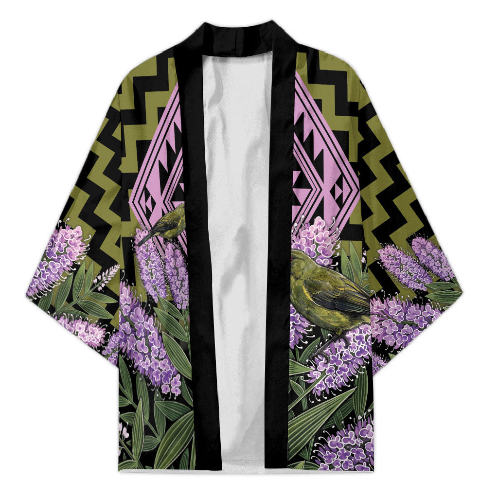 Rongoa Maori New Zealand Koromiko Kimono NZ Hebe Korimako Bellbird Poutama LT14 Unisex Green - Polynesian Pride