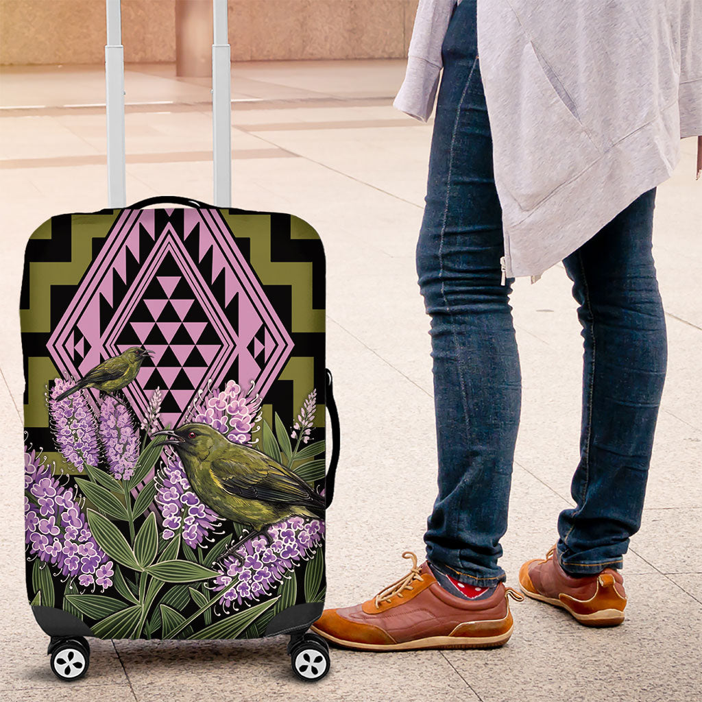 Rongoa Maori New Zealand Koromiko Luggage Cover NZ Hebe Korimako Bellbird Poutama LT14 Green - Polynesian Pride