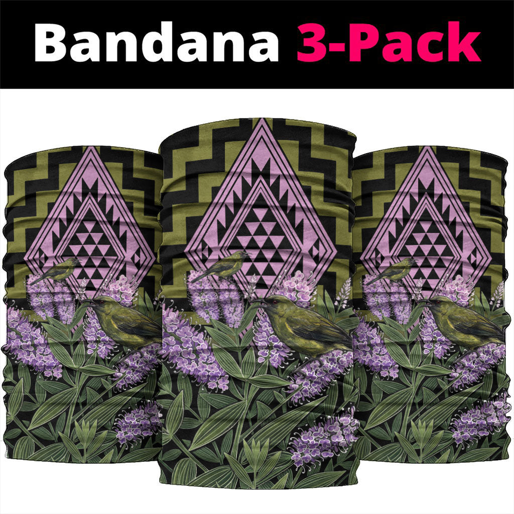 Rongoa Maori New Zealand Koromiko Neck Gaiter NZ Hebe Korimako Bellbird Poutama LT14 package One Size: 25*50cm Green - Polynesian Pride