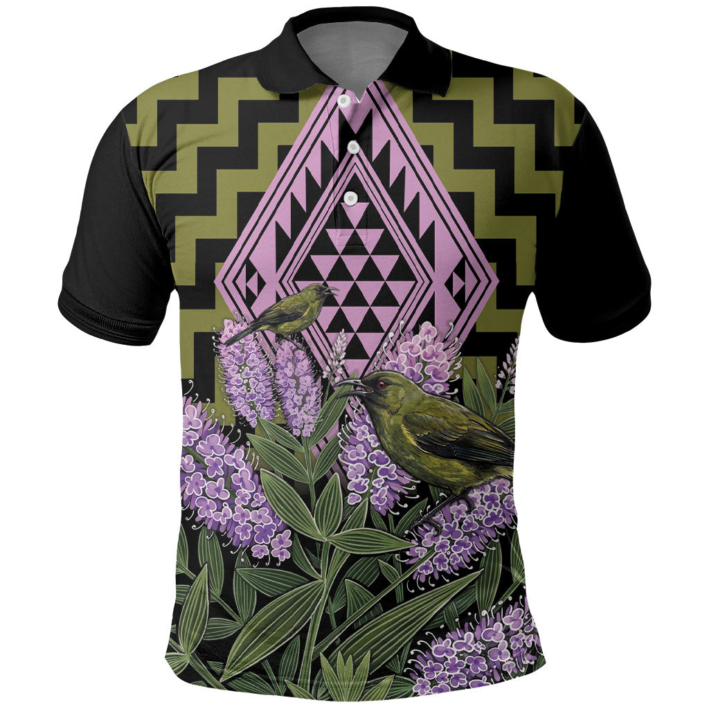 Rongoa Maori New Zealand Koromiko Polo Shirt NZ Hebe Korimako Bellbird Poutama LT14 Green - Polynesian Pride