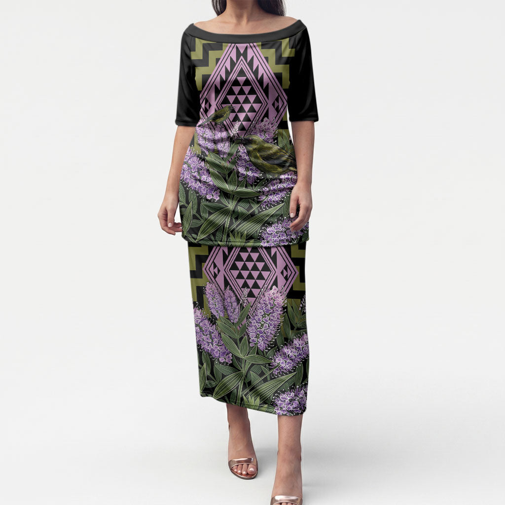 Rongoa Maori New Zealand Koromiko Puletasi NZ Hebe Korimako Bellbird Poutama LT14 Long Dress Green - Polynesian Pride