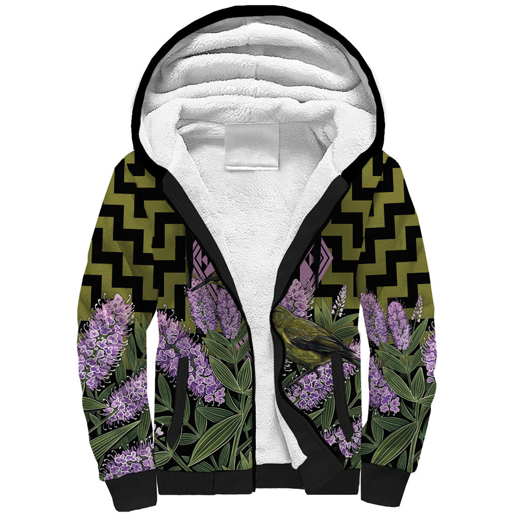 Rongoa Maori New Zealand Koromiko Sherpa Hoodie NZ Hebe Korimako Bellbird Poutama LT14 Unisex Green - Polynesian Pride