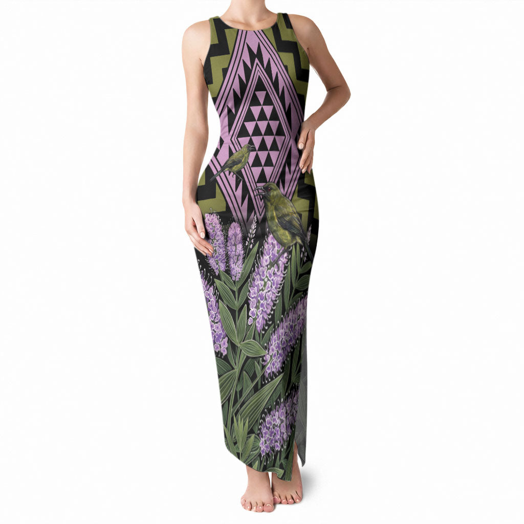 Rongoa Maori New Zealand Koromiko Tank Maxi Dress NZ Hebe Korimako Bellbird Poutama LT14 Women Green - Polynesian Pride
