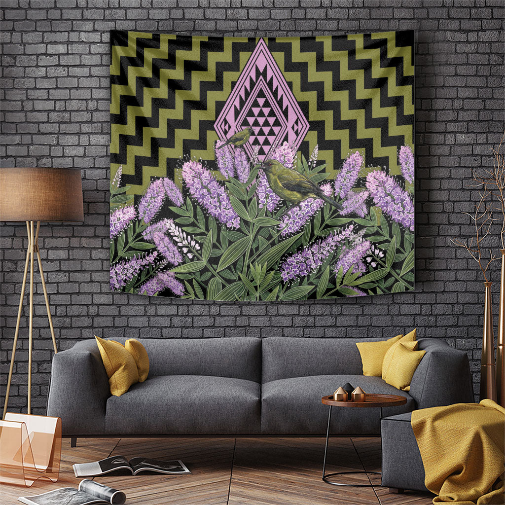 Rongoa Maori New Zealand Koromiko Tapestry NZ Hebe Korimako Bellbird Poutama LT14 Green - Polynesian Pride