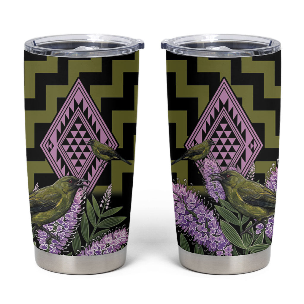 Rongoa Maori New Zealand Koromiko Tumbler Cup NZ Hebe Korimako Bellbird Poutama LT14 Green - Polynesian Pride