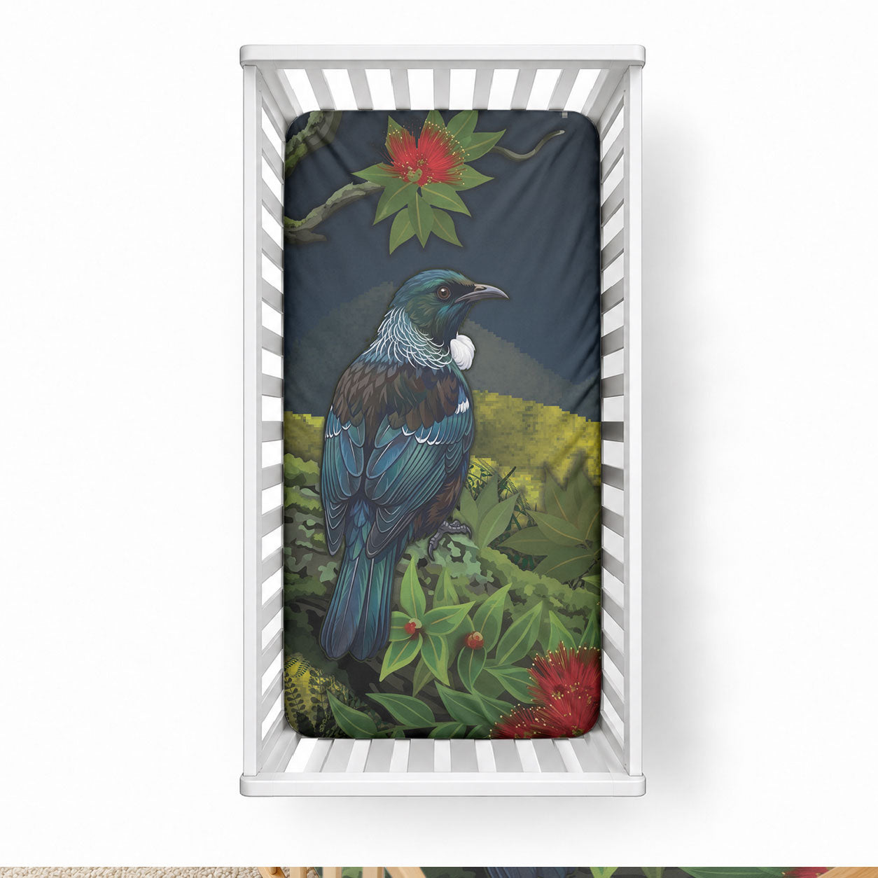 Rongoa Maori New Zealand Rata Baby Bed Cover NZ Tui Bird Forest Vibes LT14 28 × 52 in Green - Polynesian Pride