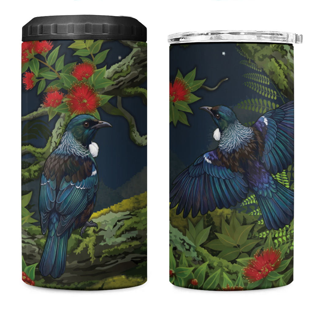 Rongoa Maori New Zealand Rata 4 in 1 Can Cooler Tumbler NZ Tui Bird Forest Vibes LT14 One Size: 16 oz Green - Polynesian Pride
