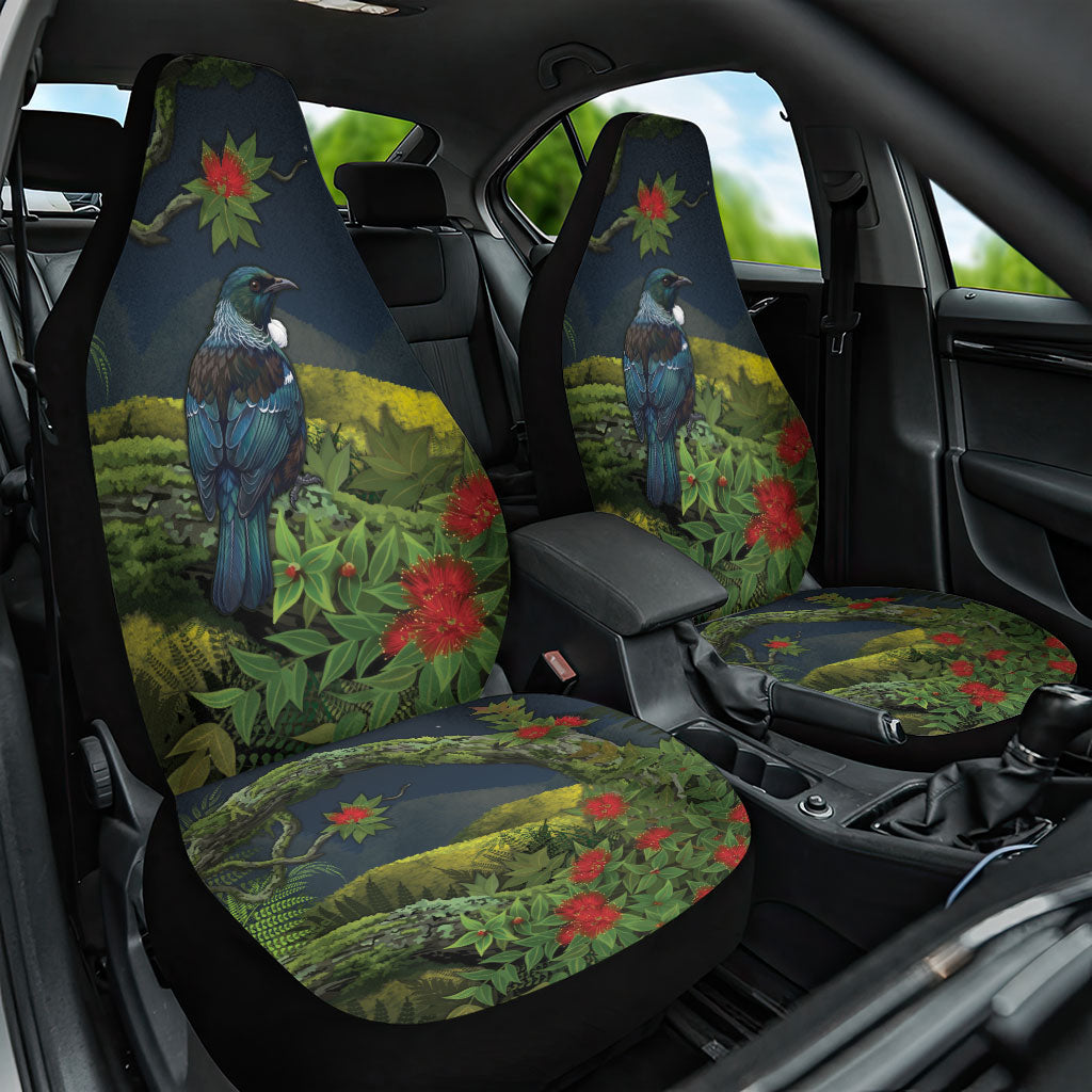 Rongoa Maori New Zealand Rata Car Seat Cover NZ Tui Bird Forest Vibes LT14 One Size Green - Polynesian Pride