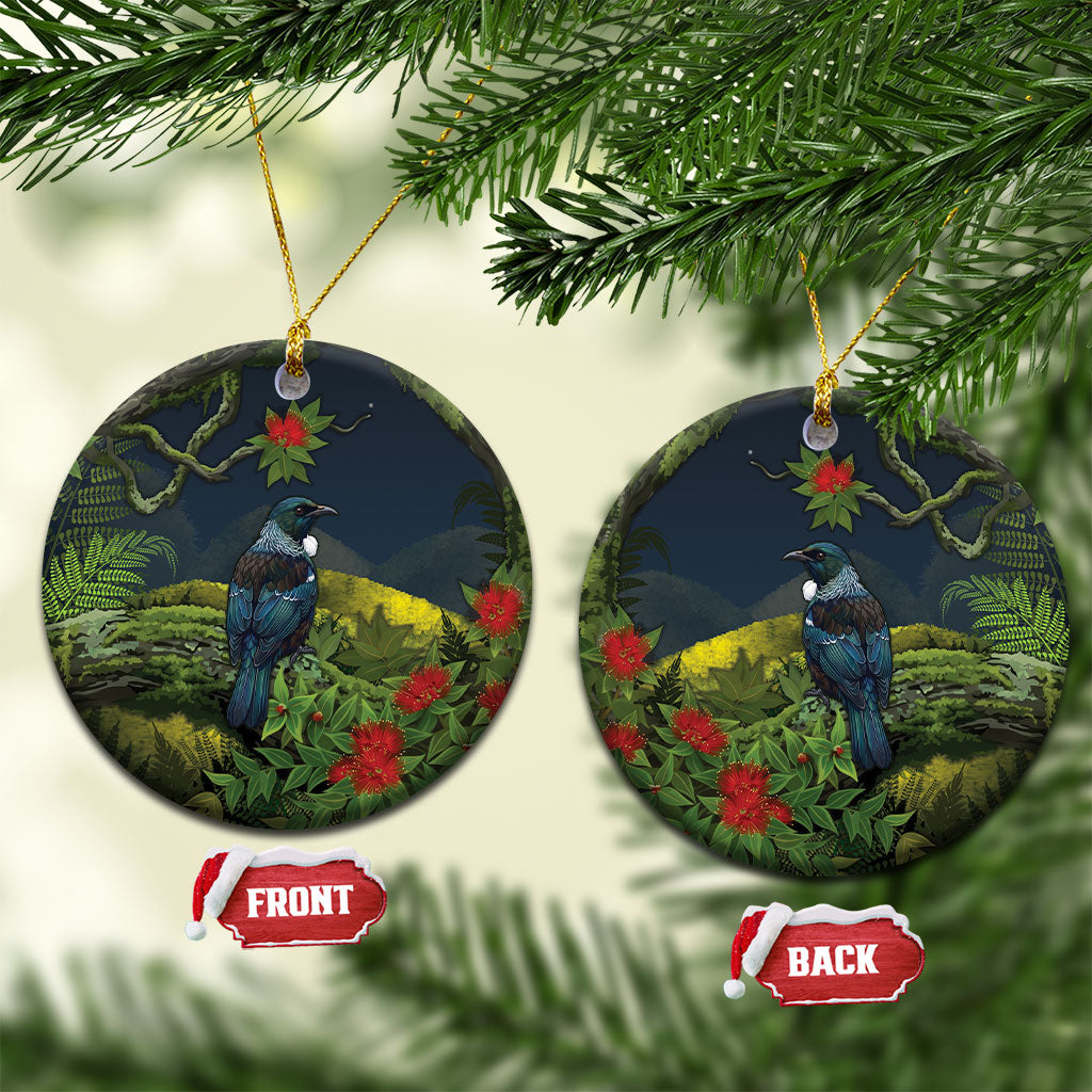 Rongoa Maori New Zealand Rata Ceramic Ornament NZ Tui Bird Forest Vibes LT14 Circle Green - Polynesian Pride