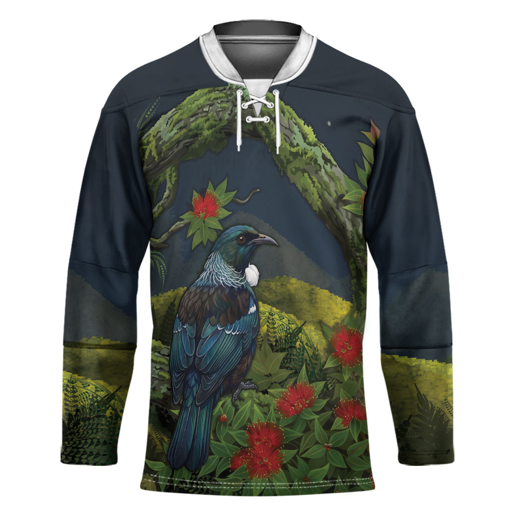 Rongoa Maori New Zealand Rata Hockey Jersey NZ Tui Bird Forest Vibes LT14 Unisex Green - Polynesian Pride