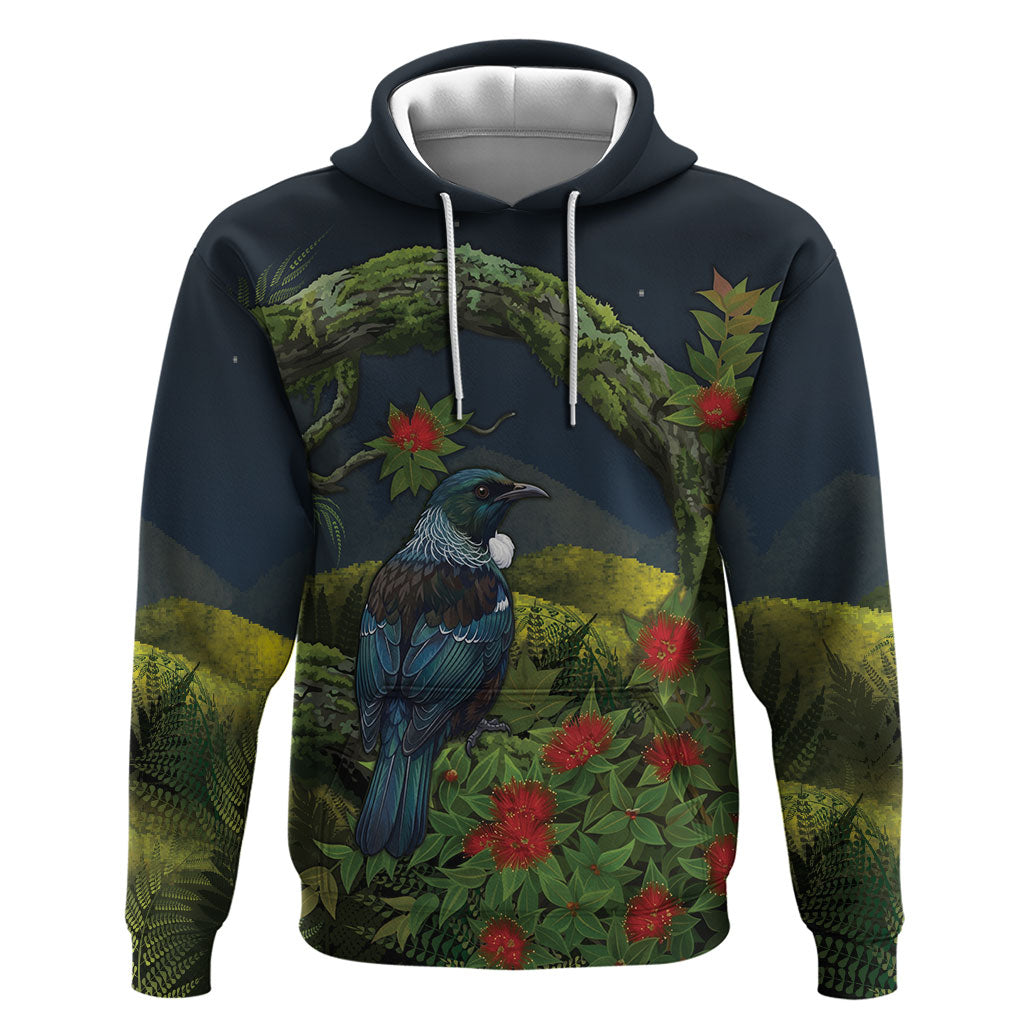 Rongoa Maori New Zealand Rata Hoodie NZ Tui Bird Forest Vibes LT14 Pullover Hoodie Green - Polynesian Pride