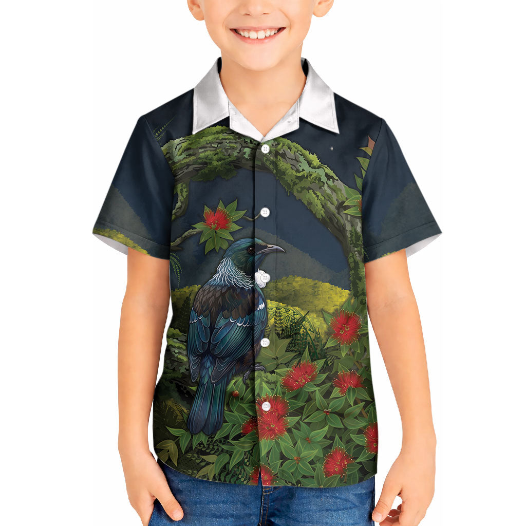 Rongoa Maori New Zealand Rata Kid Hawaiian Shirt NZ Tui Bird Forest Vibes LT14 Kid Green - Polynesian Pride