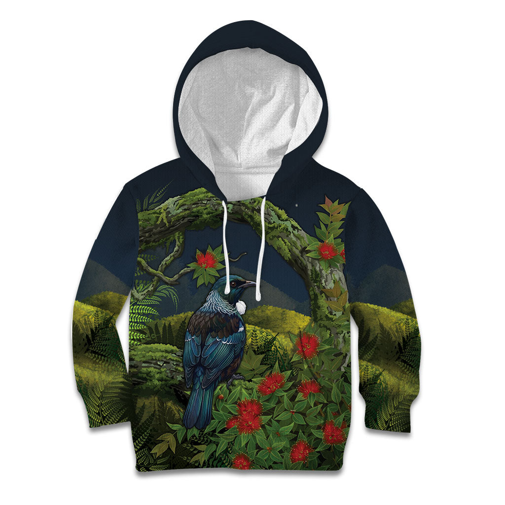 Rongoa Maori New Zealand Rata Kid Hoodie NZ Tui Bird Forest Vibes LT14 Hoodie Green - Polynesian Pride