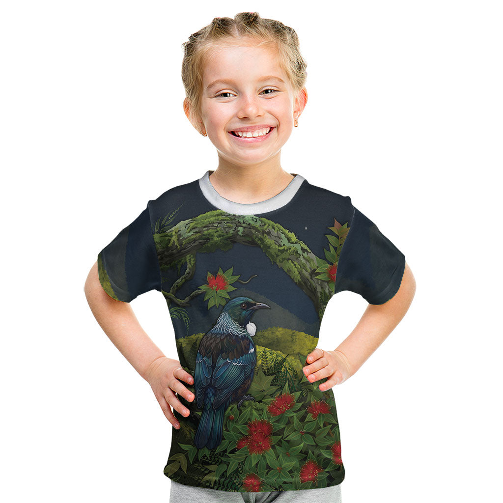 Rongoa Maori New Zealand Rata Kid T Shirt NZ Tui Bird Forest Vibes LT14 Green - Polynesian Pride