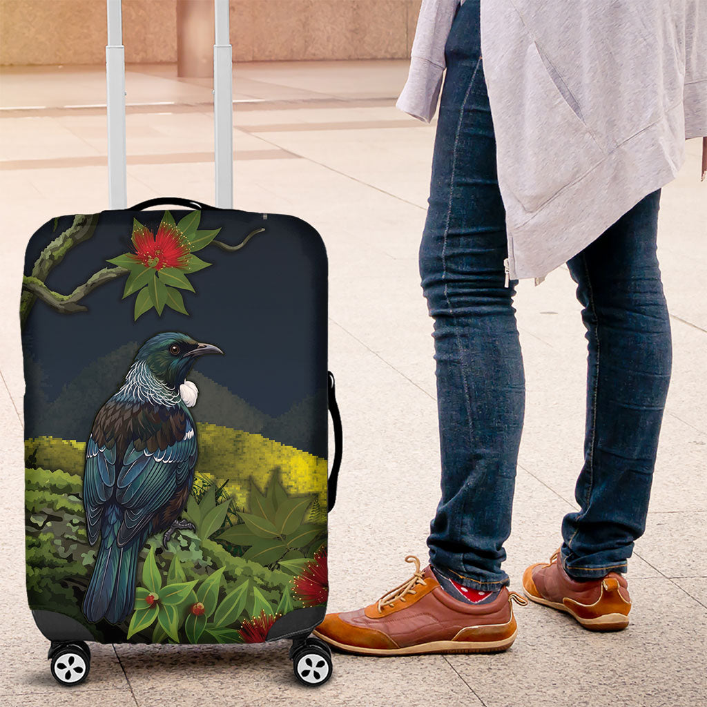 Rongoa Maori New Zealand Rata Luggage Cover NZ Tui Bird Forest Vibes LT14 Green - Polynesian Pride