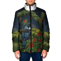 Rongoa Maori New Zealand Rata Padded Jacket NZ Tui Bird Forest Vibes LT14 Men Green - Polynesian Pride