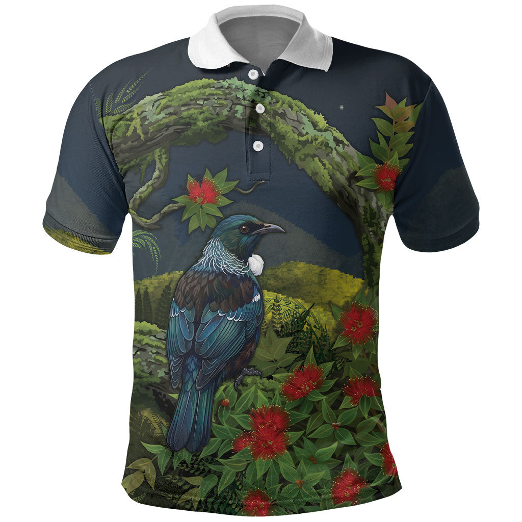 Rongoa Maori New Zealand Rata Polo Shirt NZ Tui Bird Forest Vibes LT14 Green - Polynesian Pride