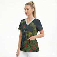 Rongoa Maori New Zealand Rata Scrub Top NZ Tui Bird Forest Vibes LT14 - Polynesian Pride