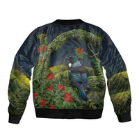 Rongoa Maori New Zealand Rata Sleeve Zip Bomber Jacket NZ Tui Bird Forest Vibes LT14 - Polynesian Pride