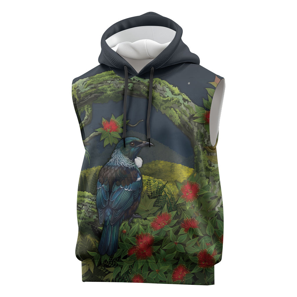 Rongoa Maori New Zealand Rata Sleeveless Hoodie NZ Tui Bird Forest Vibes LT14 Green - Polynesian Pride
