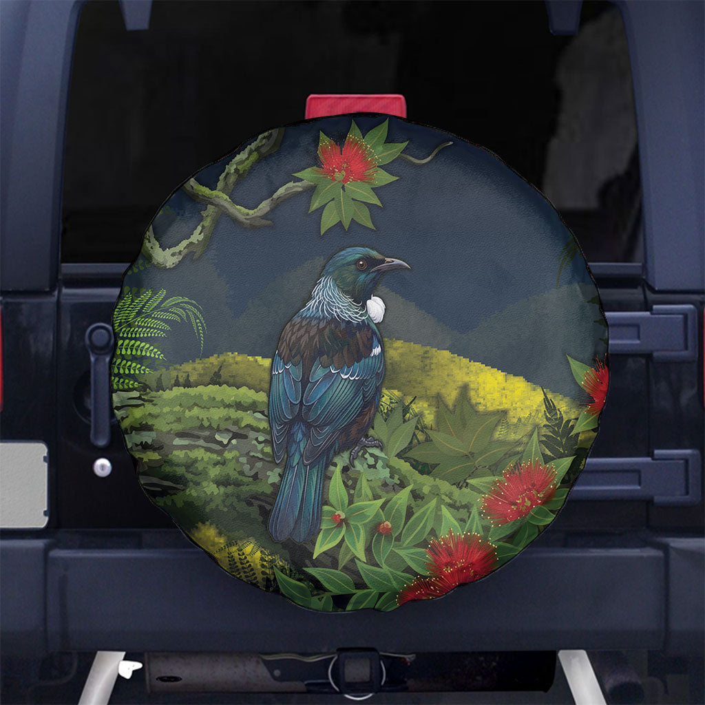 Rongoa Maori New Zealand Rata Spare Tire Cover NZ Tui Bird Forest Vibes LT14 No hole Green - Polynesian Pride