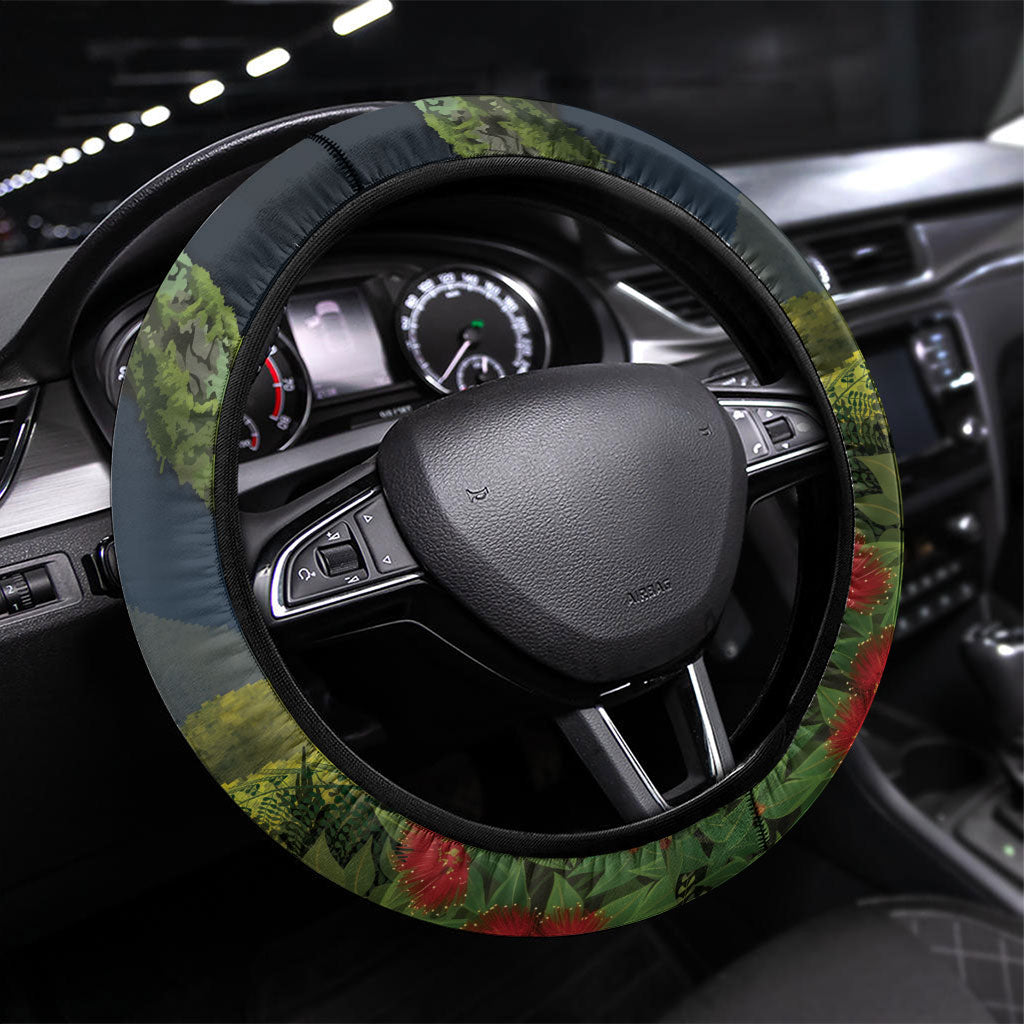 Rongoa Maori New Zealand Rata Steering Wheel Cover NZ Tui Bird Forest Vibes LT14 Universal Fit Green - Polynesian Pride