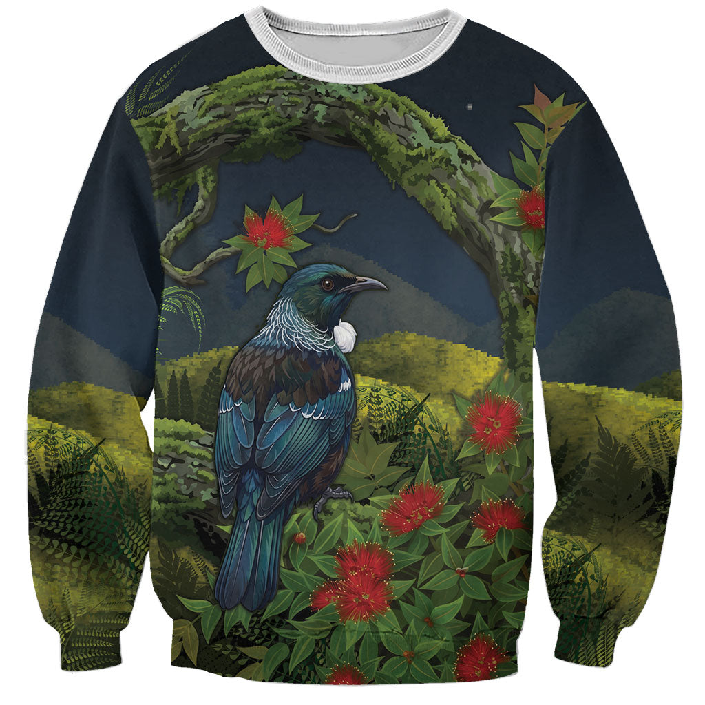 Rongoa Maori New Zealand Rata Sweatshirt NZ Tui Bird Forest Vibes LT14 Unisex Green - Polynesian Pride