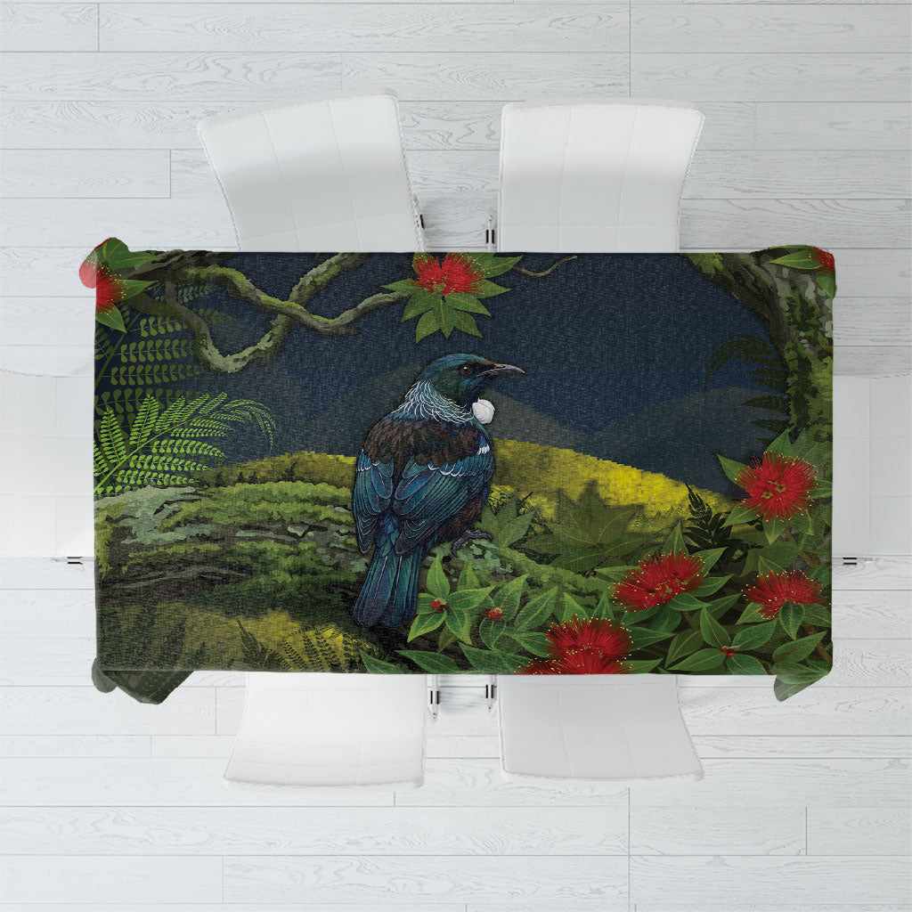 Rongoa Maori New Zealand Rata Tablecloth NZ Tui Bird Forest Vibes LT14 Green - Polynesian Pride
