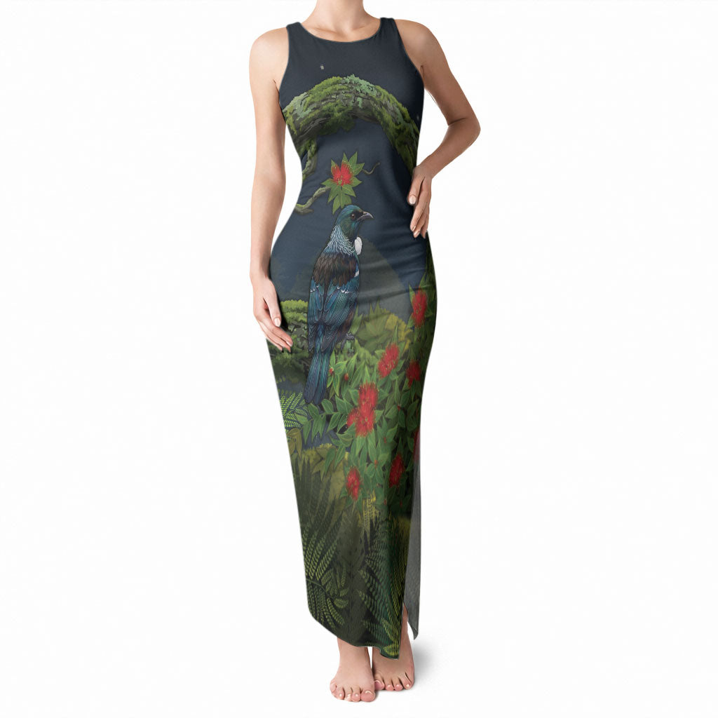 Rongoa Maori New Zealand Rata Tank Maxi Dress NZ Tui Bird Forest Vibes LT14 Women Green - Polynesian Pride