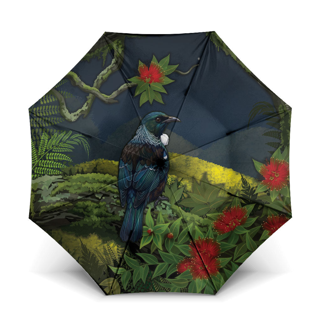 Rongoa Maori New Zealand Rata Umbrella NZ Tui Bird Forest Vibes LT14 One Size Folded 11.42 inch Opened Diameter 37.4 inch Green - Polynesian Pride
