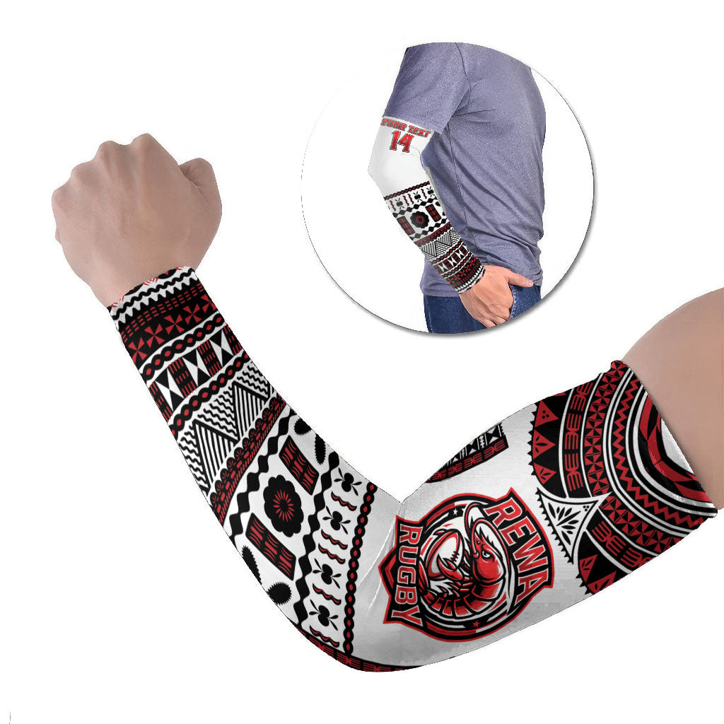 Fiji Rewa Rugby Custom Arm Sleeves Go Champions Fijian Tapa Pattern LT14 Set of 2 White - Polynesian Pride