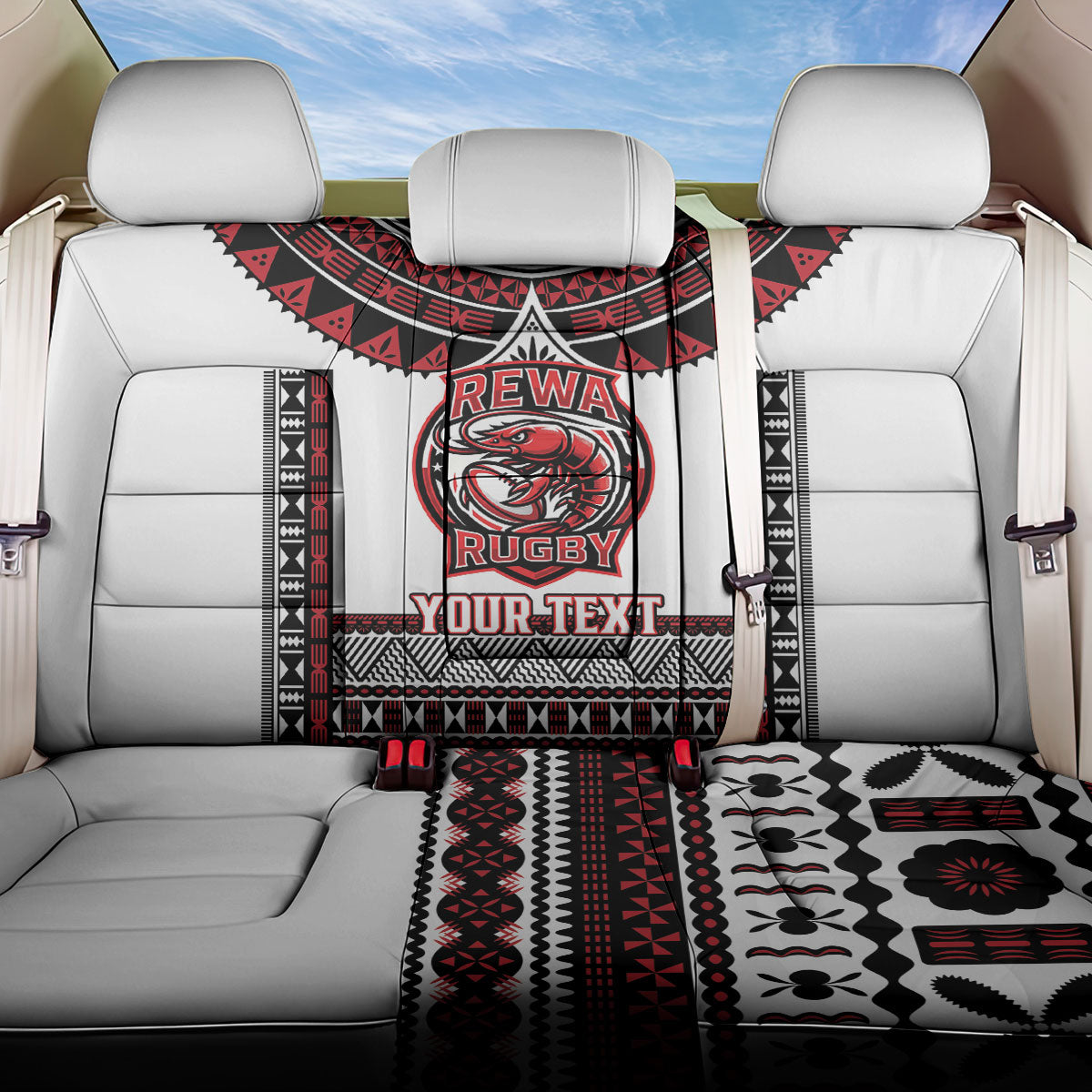 Fiji Rewa Rugby Custom Back Car Seat Cover Go Champions Fijian Tapa Pattern LT14 One Size White - Polynesian Pride