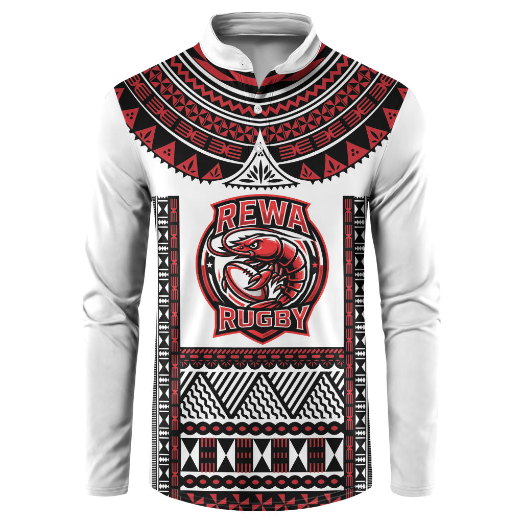 Fiji Rewa Rugby Custom Button Sweatshirt Go Champions Fijian Tapa Pattern LT14 White - Polynesian Pride