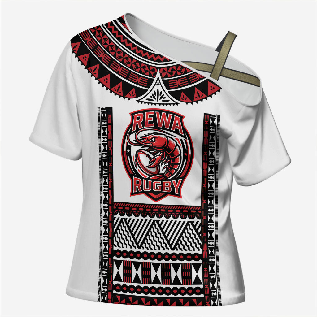 Fiji Rewa Rugby Custom Cross Shoulder Shirt Go Champions Fijian Tapa Pattern LT14 Female White - Polynesian Pride
