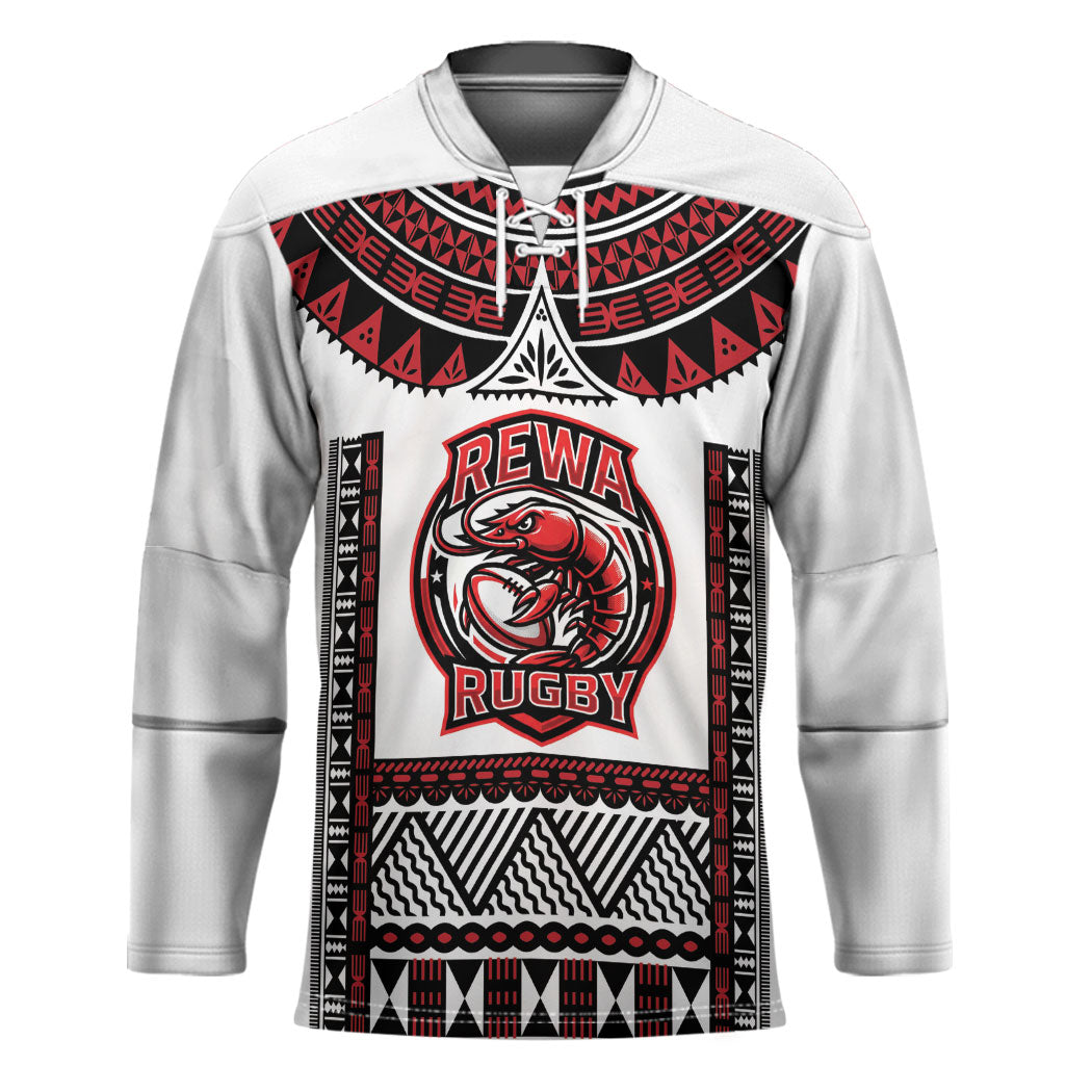 Fiji Rewa Rugby Custom Hockey Jersey Go Champions Fijian Tapa Pattern LT14 Unisex White - Polynesian Pride