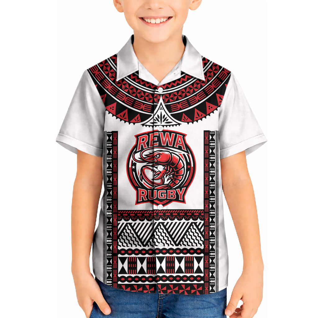 Fiji Rewa Rugby Custom Kid Hawaiian Shirt Go Champions Fijian Tapa Pattern LT14 Kid White - Polynesian Pride