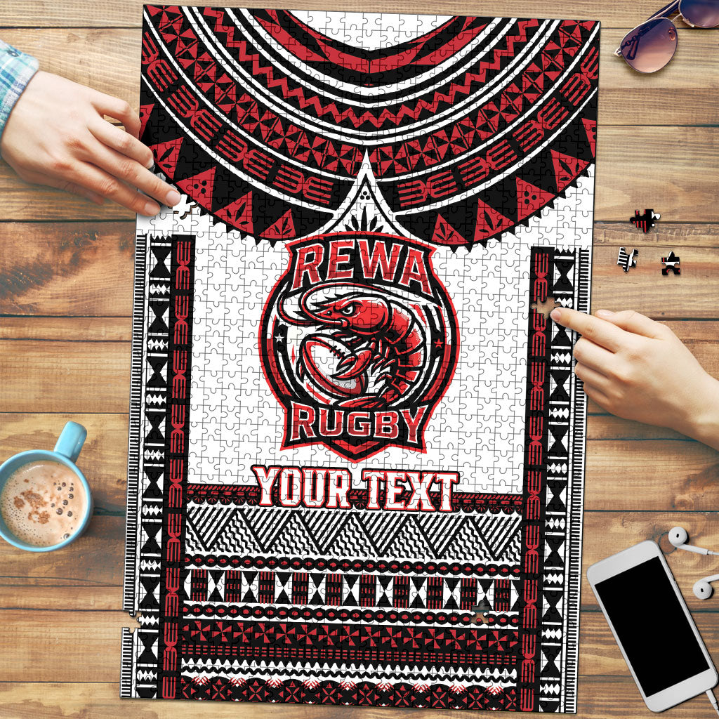 Fiji Rewa Rugby Custom Puzzle Go Champions Fijian Tapa Pattern LT14 White - Polynesian Pride