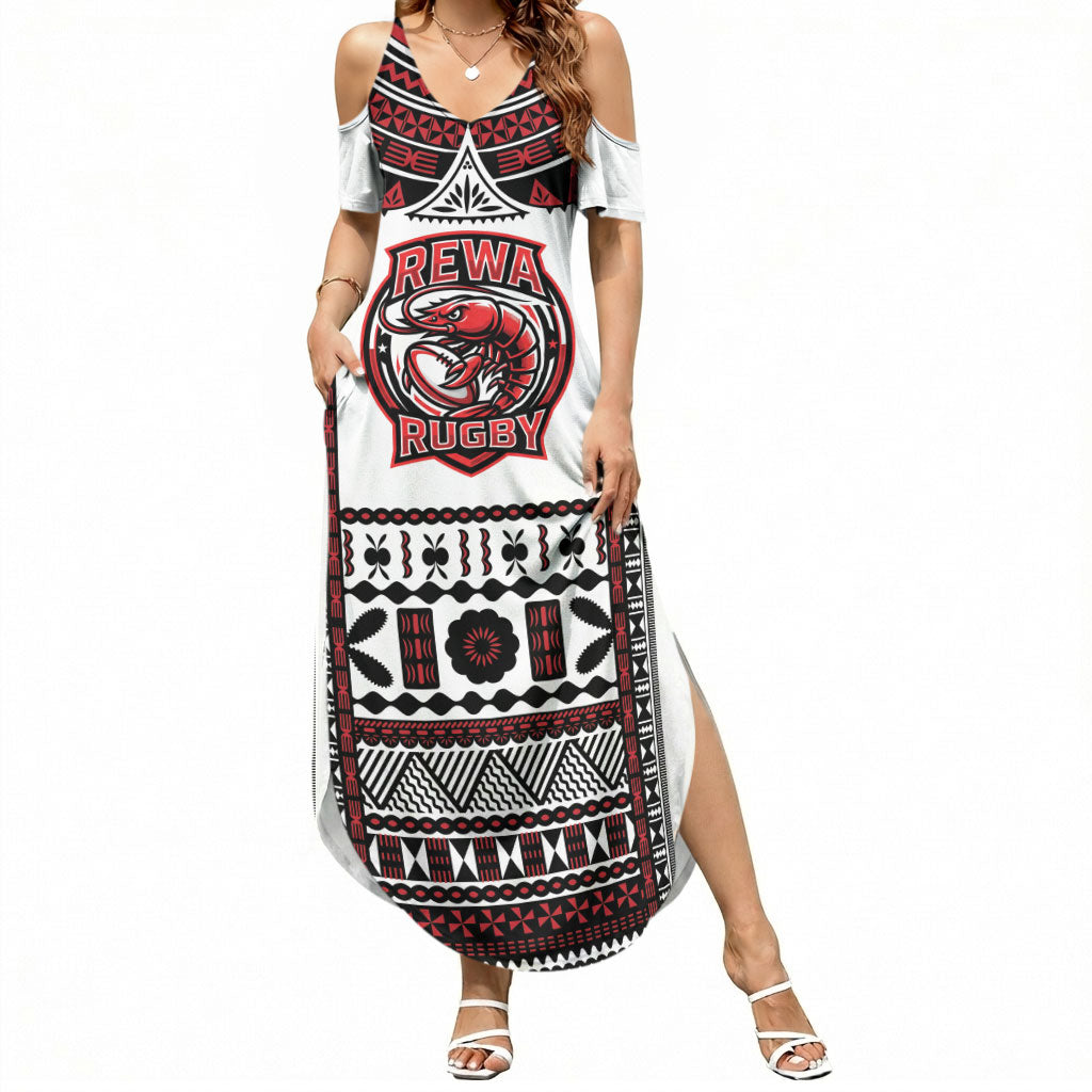 Fiji Rewa Rugby Custom Summer Maxi Dress Go Champions Fijian Tapa Pattern LT14 Women White - Polynesian Pride