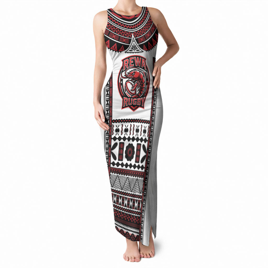 Fiji Rewa Rugby Custom Tank Maxi Dress Go Champions Fijian Tapa Pattern LT14 Women White - Polynesian Pride